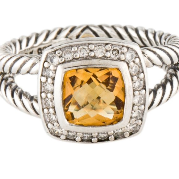 DAVID YURMAN DIAMOND & CITRINE STERLING SILVER 925 PETITE ALBION RING